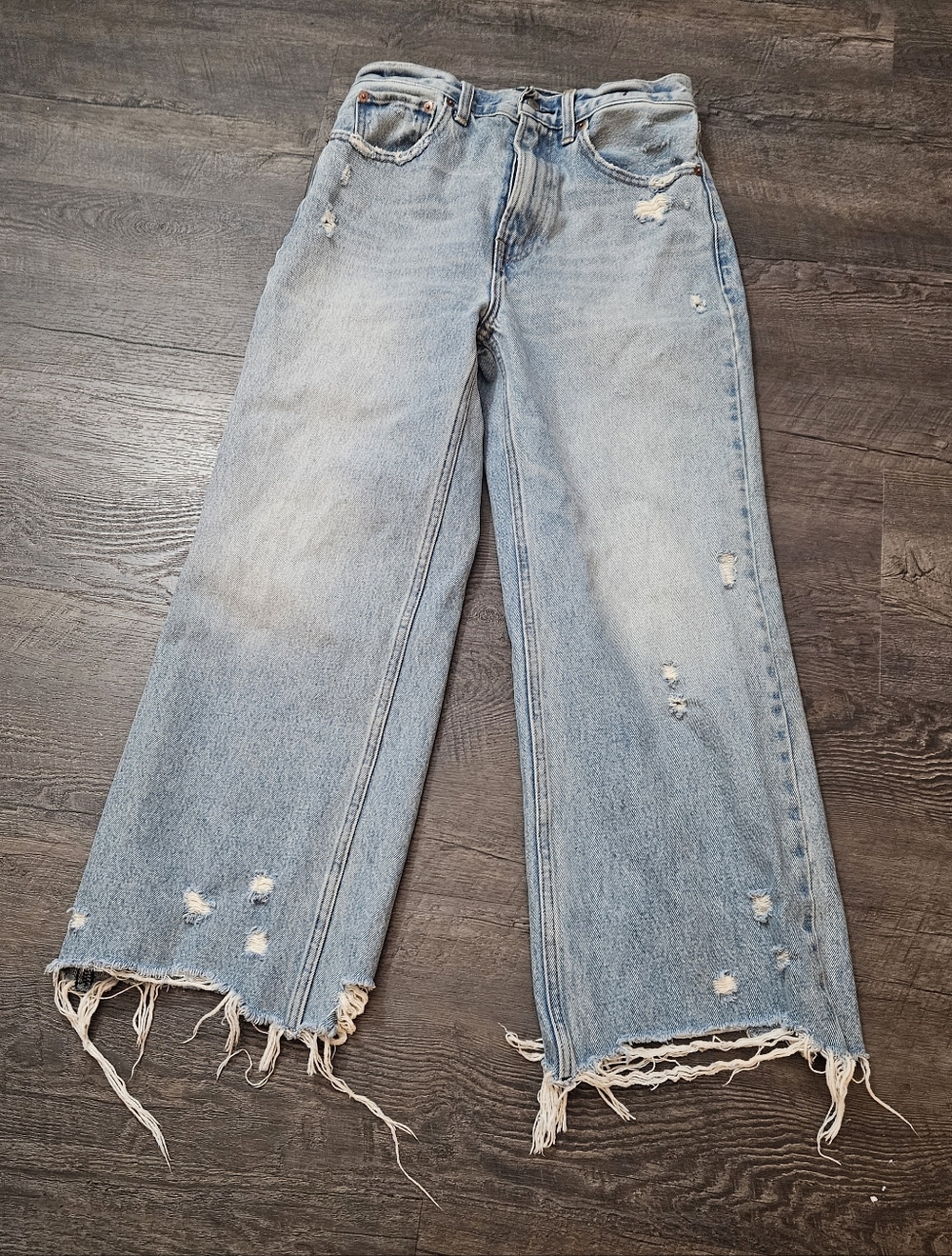 Abercrombie &  Fitch Light Wash Distressed Wide-Leg Jeans - Women